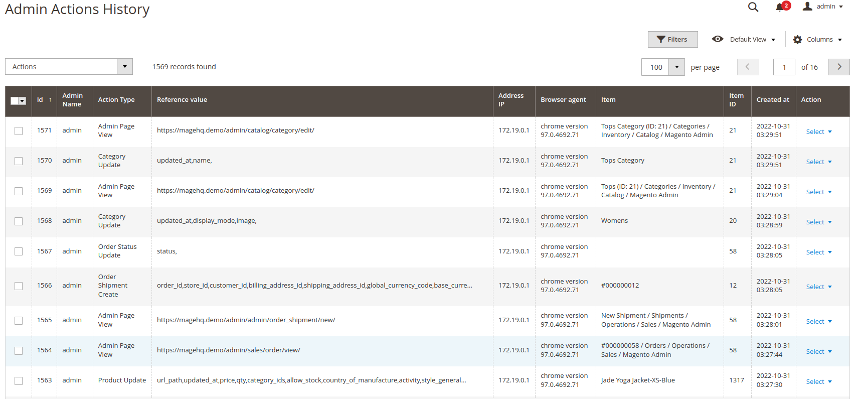 Magento 2 Admin Actions Log Extension