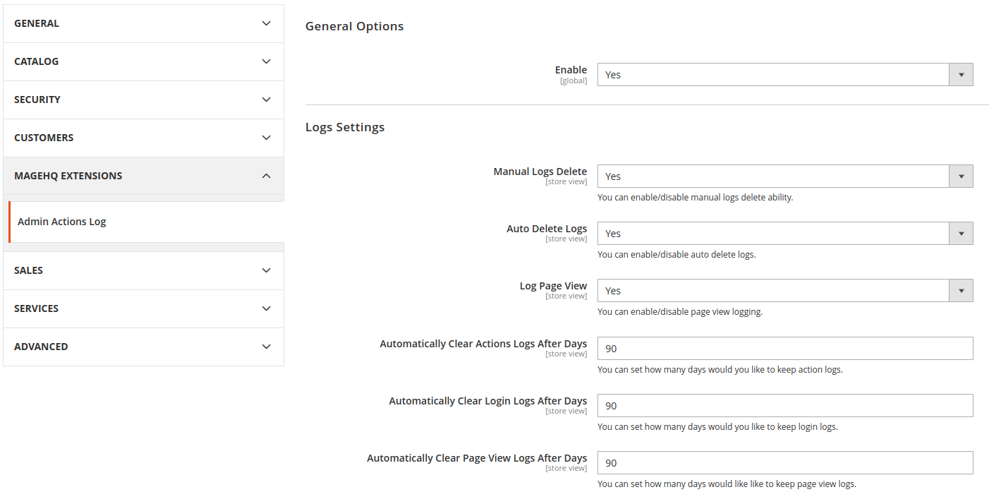 Magento 2 Admin Actions Log Extension