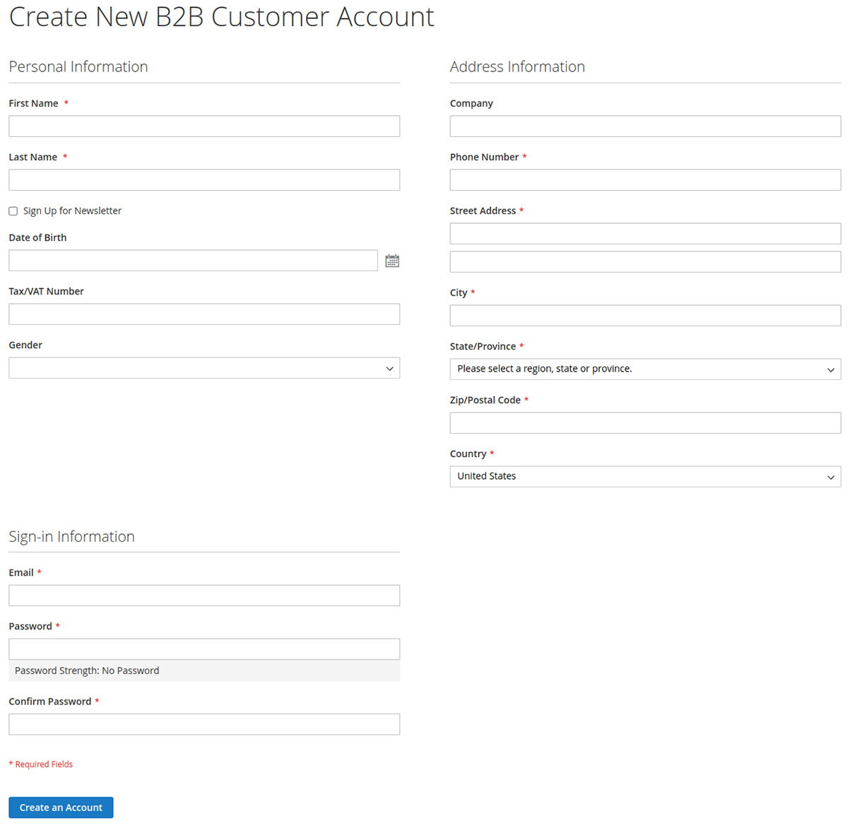 B2B Registration form