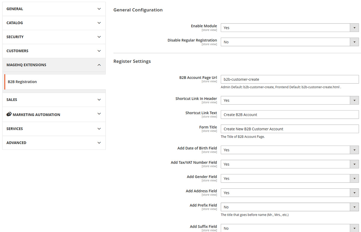 B2B Registration accounts