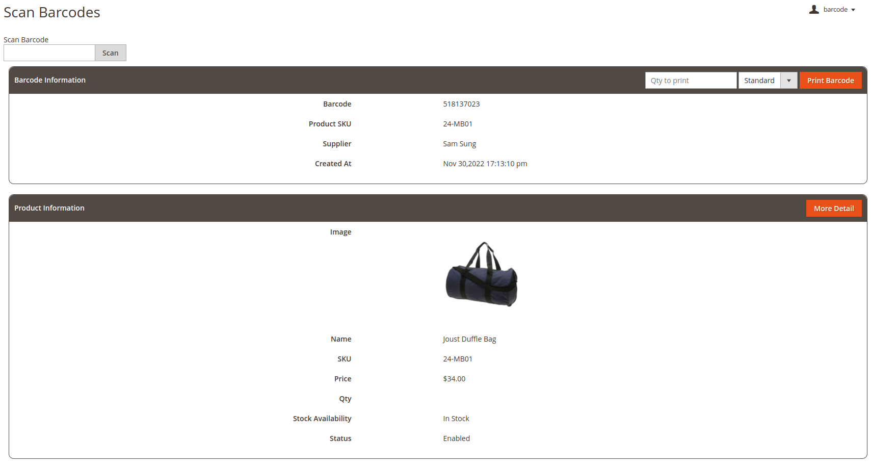 Barcode extension for Magento 2