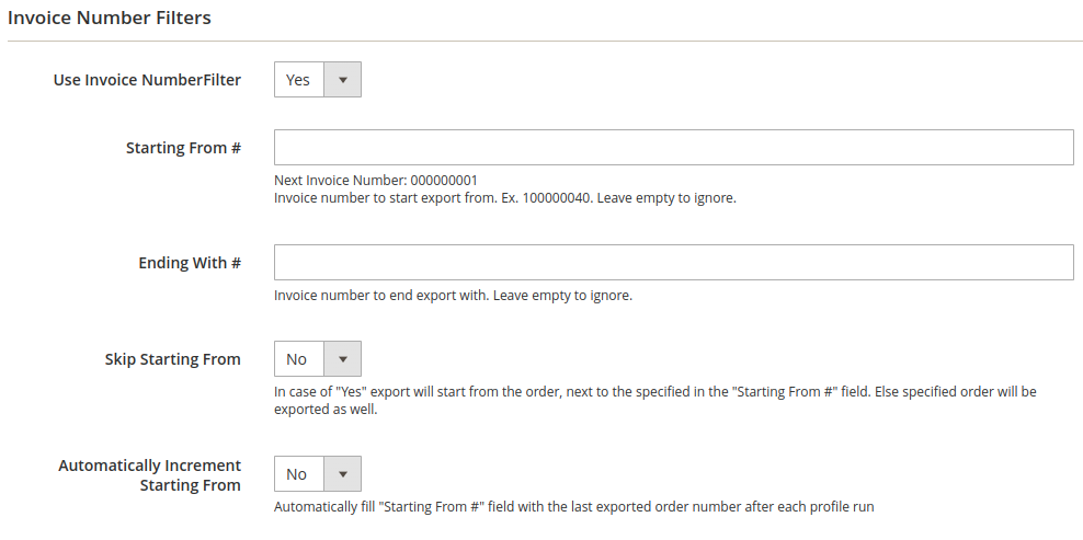 Export Orders with Invoice Number Filters