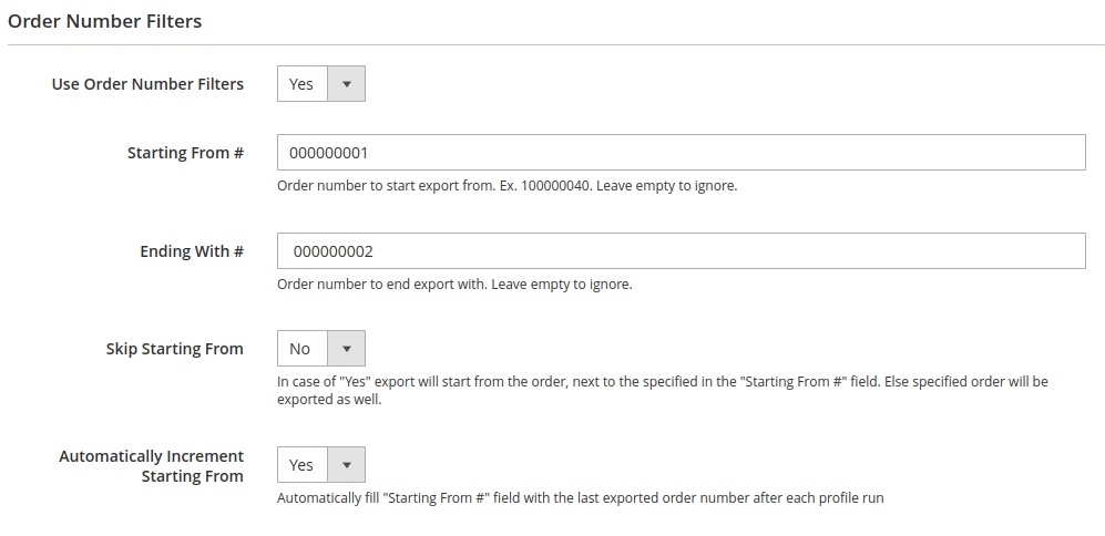 Export Orders with Order Number Filters