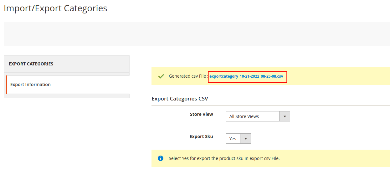 Import Export Categories