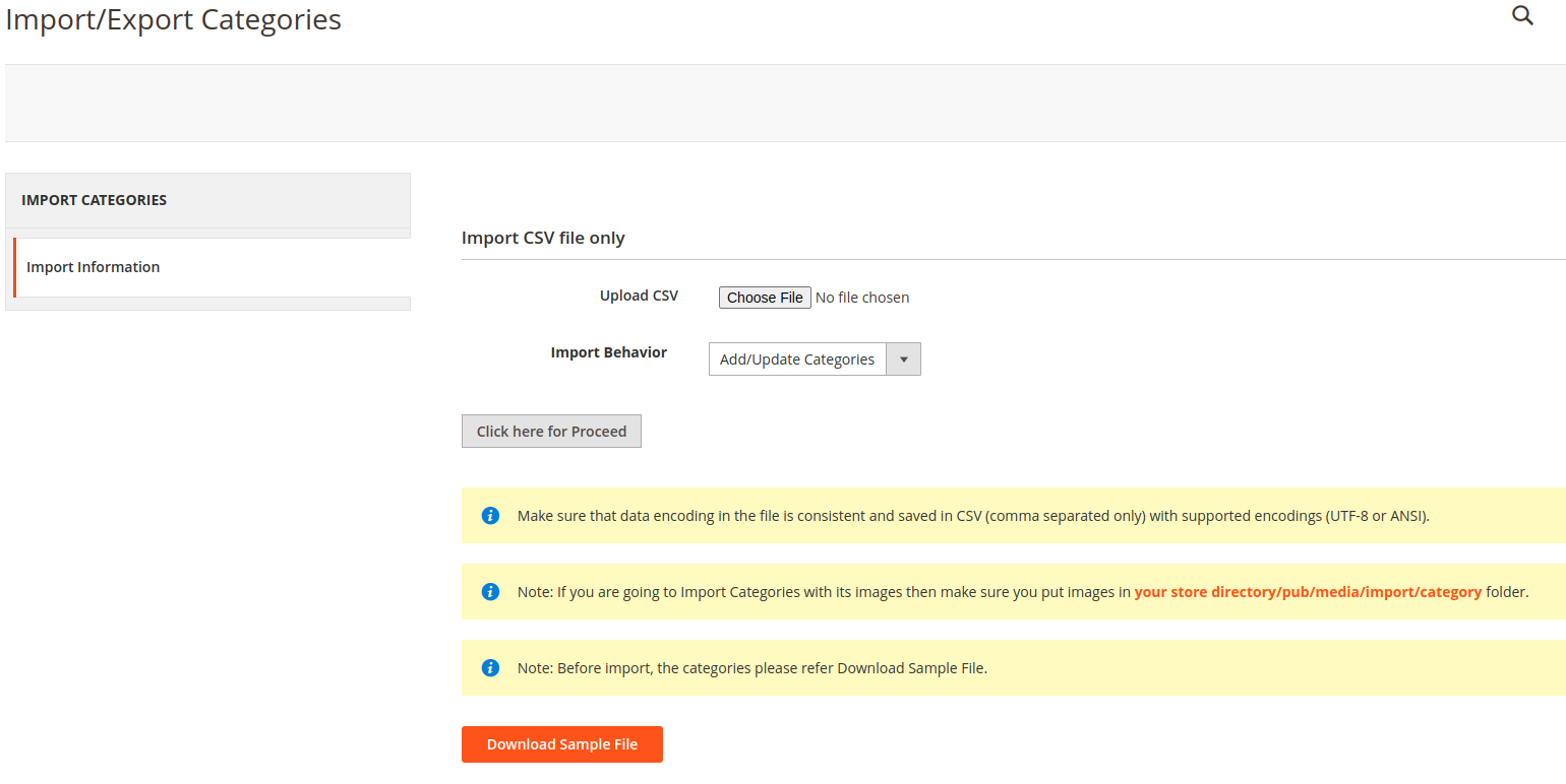 Import Categories Magento 2