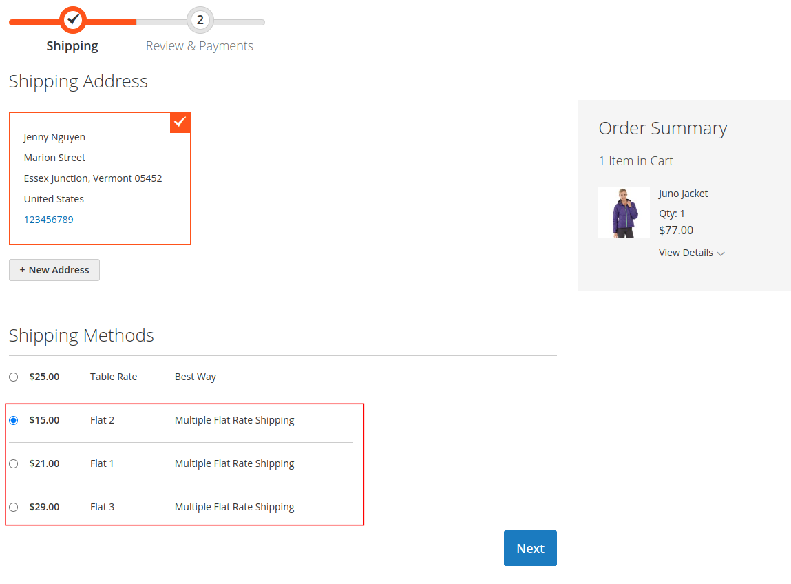 Magento 2 Multiple Flat Rate Shipping