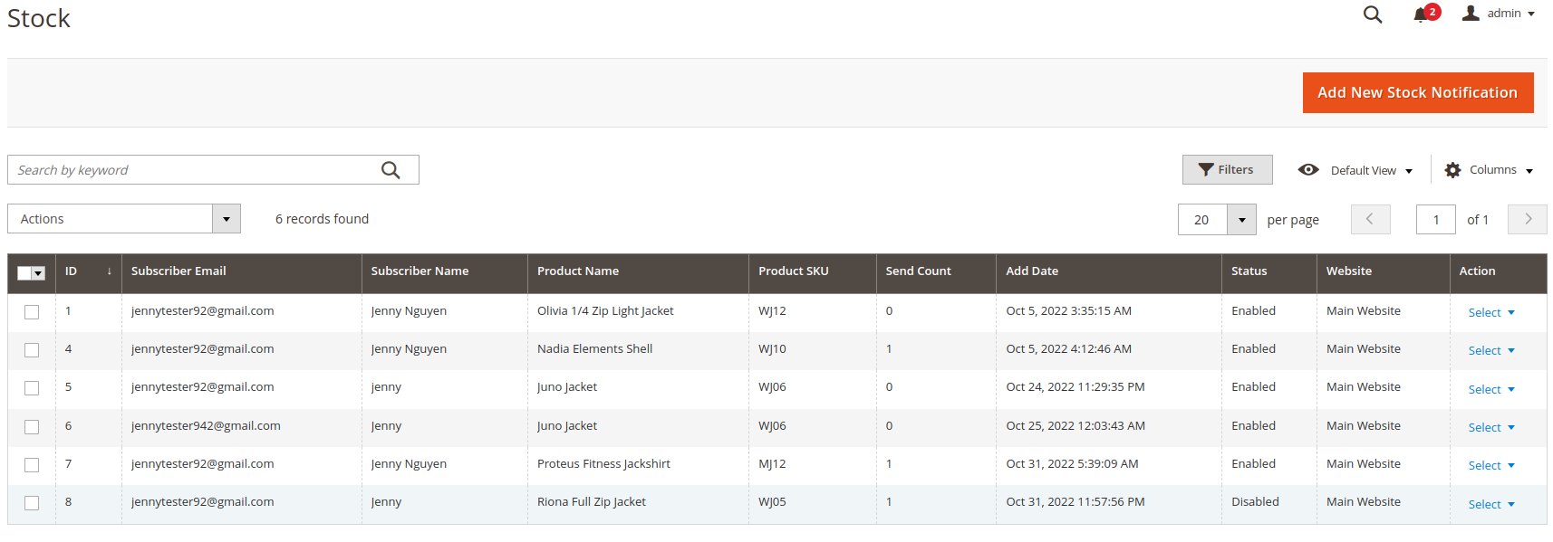 Magento 2 Out of Stock Notification extension