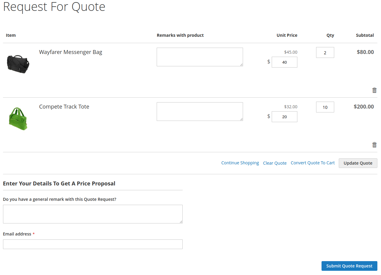 Magento 2 Request For Quote extension