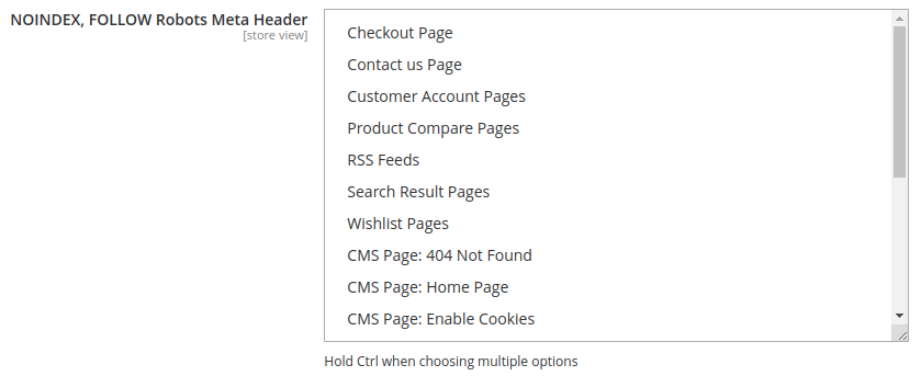 Setting NOINDEX, FOLLOW Robots Meta Header for specific cms pages.