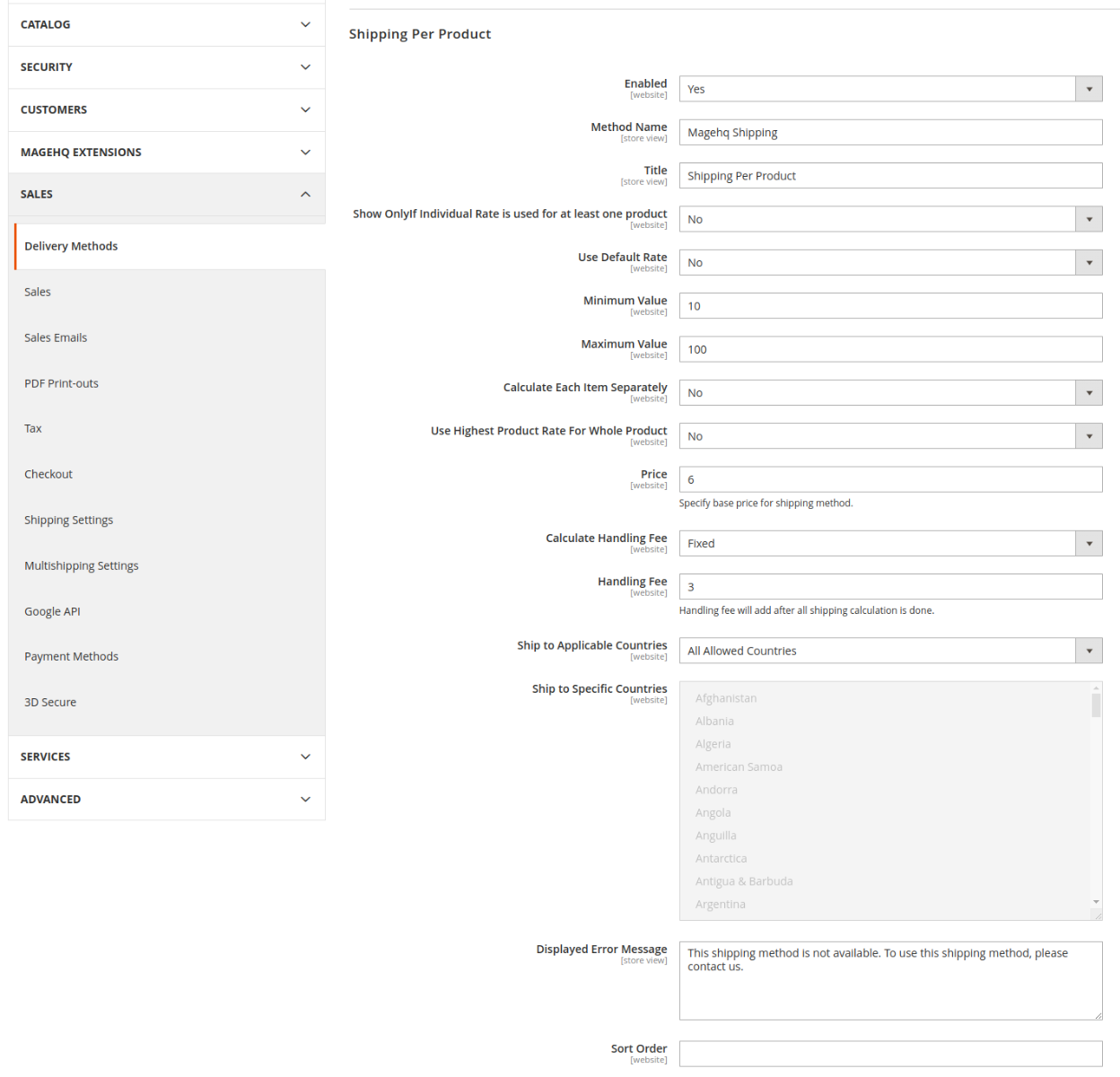 Magento 2 shipping price per product extension