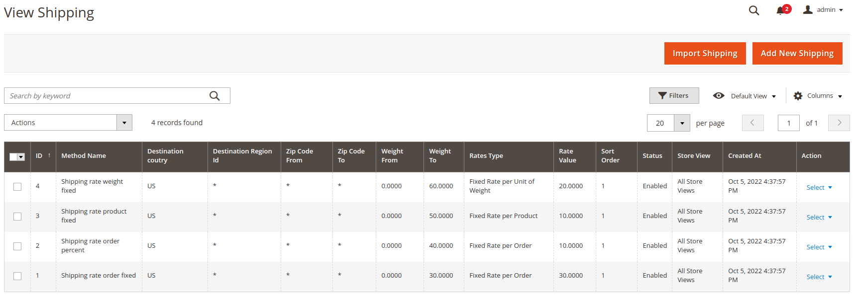 Table Rate Shipping extension for Magento 2