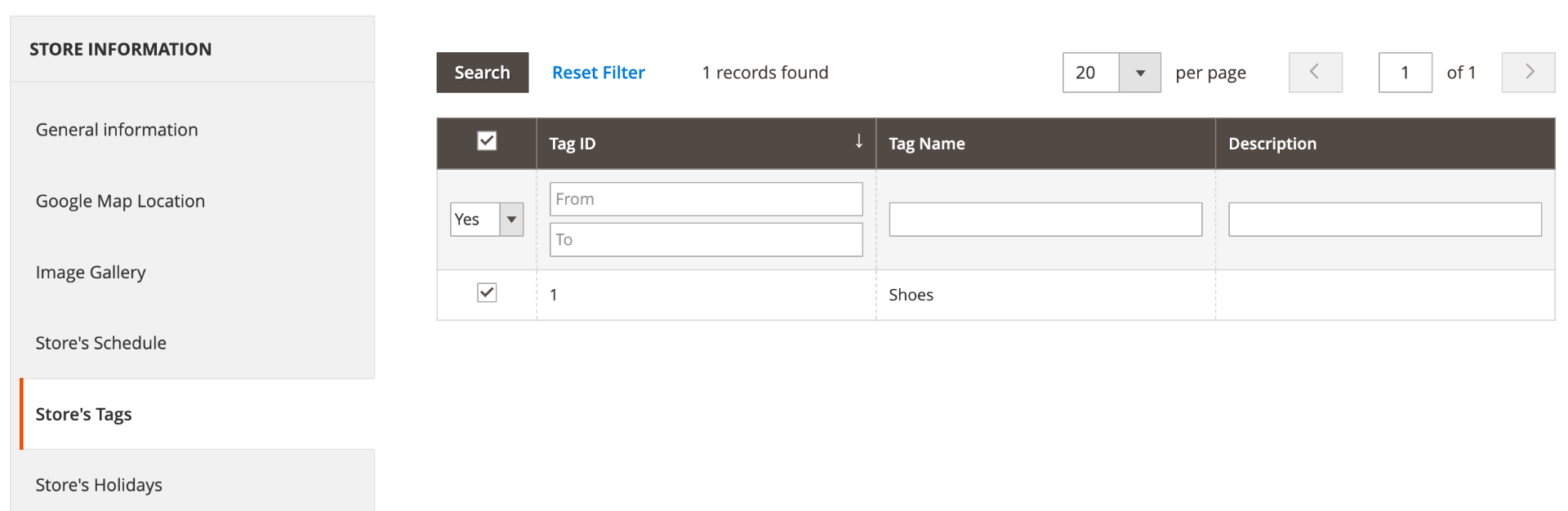 Store Locator Setting Tag