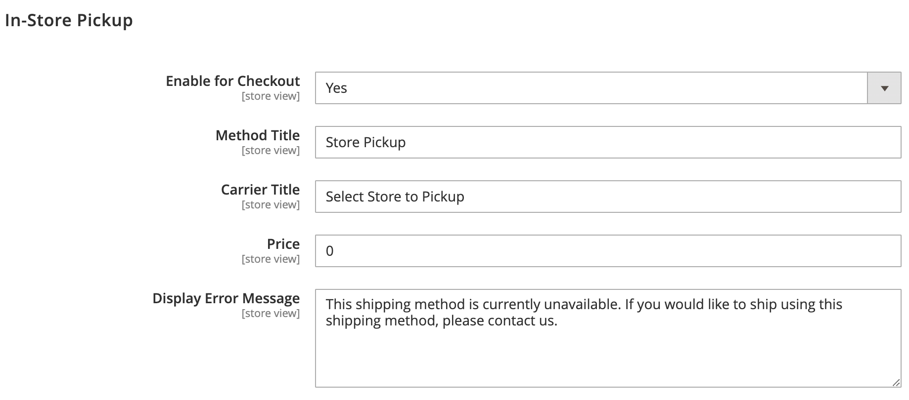 Store Pickup extension